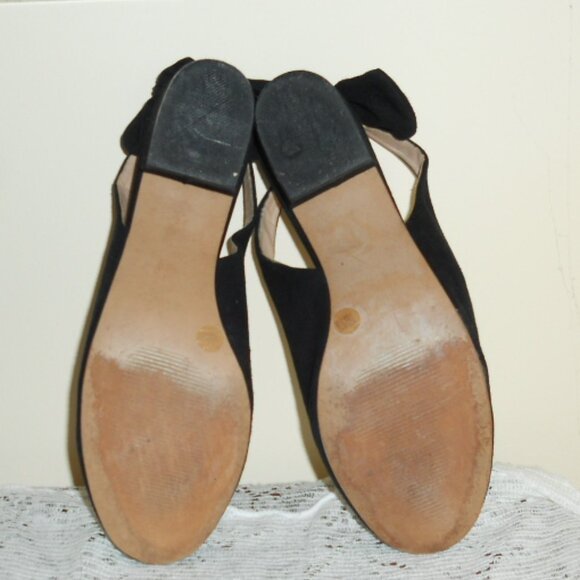 Sole Society 7 1/2 Black Velvet Slingback Heels Bsck Bow - Picture 7 of 9